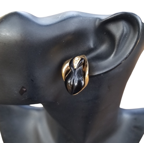 KENNETH JAY LANE FOR AVON 1989 "MIDNIGHT ROSE" BLACK & GOLD STATEMENT EARRINGS - Picture 3 of 6